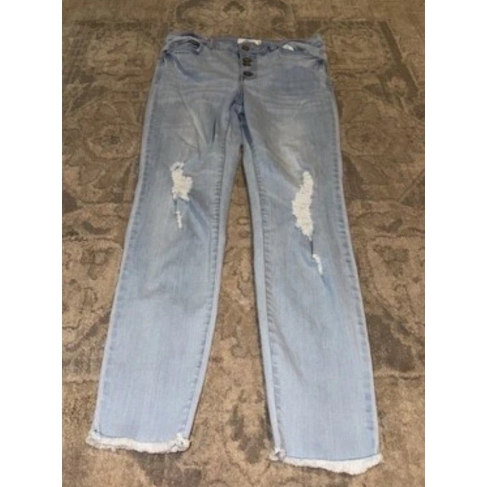 Wild Blue‎ Jeans Distressed Stretch Skinny Crop Button Fly Juniors Sz 9